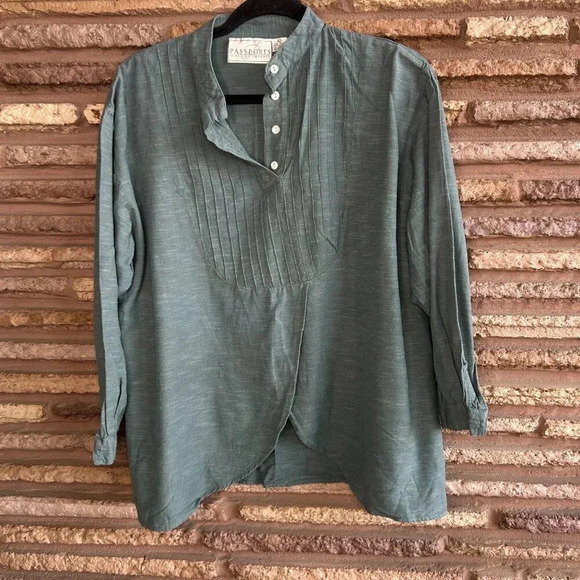 Pier One Imports Vintage Boho Mini Pleat Bib Front Tunic Length Top Size Large - Picture 6 of 8